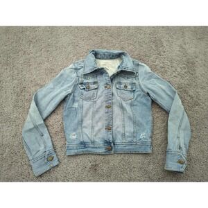 Mossimo Denim Jacket Youth Girls‎ M Blue Long Sleeve 100% Cotton Distressed